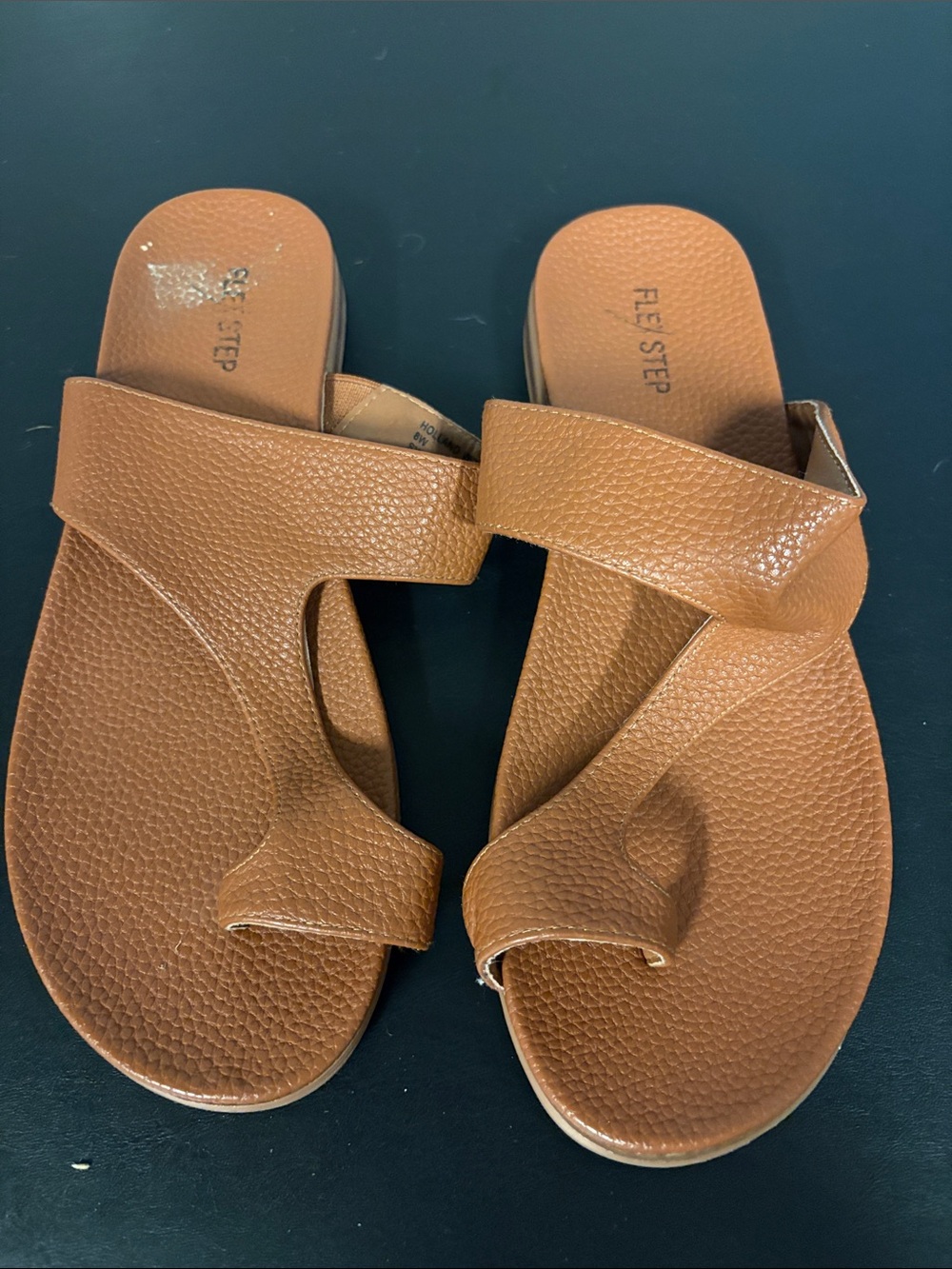 Women's Tan Leather Slide Sandals